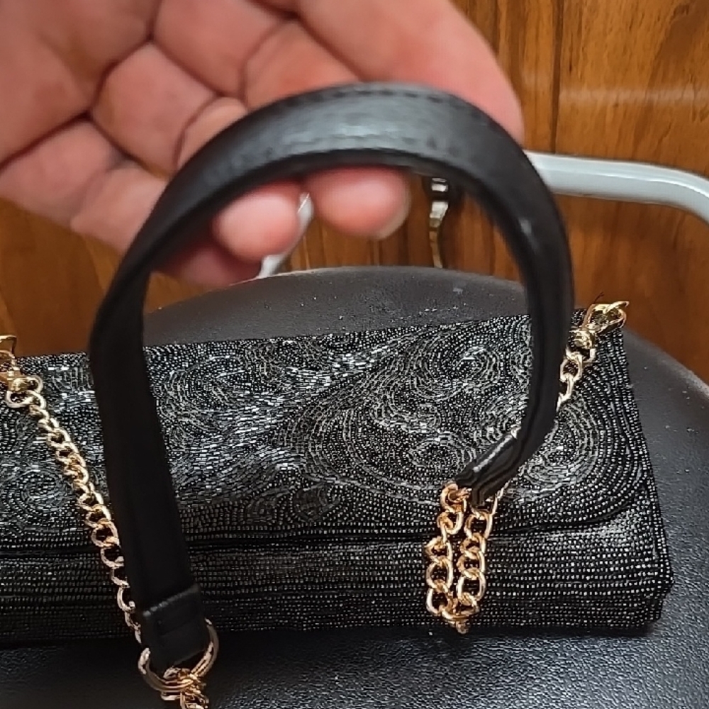 Chic Black Beaded Evening Clutch - Picture 5 of 16